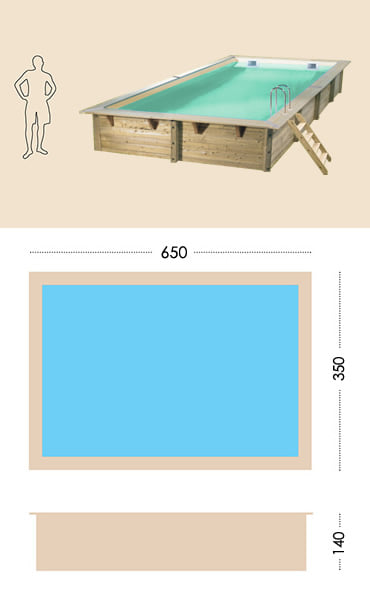 Piscina in legno fuori terra da esterno LINEA 650x350 Liner sabbia: specifiche tecniche