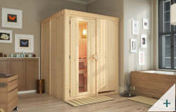 Sauna finlandese classica Rina coibentata con porta coibentata in legno e vetro senza cornice LED