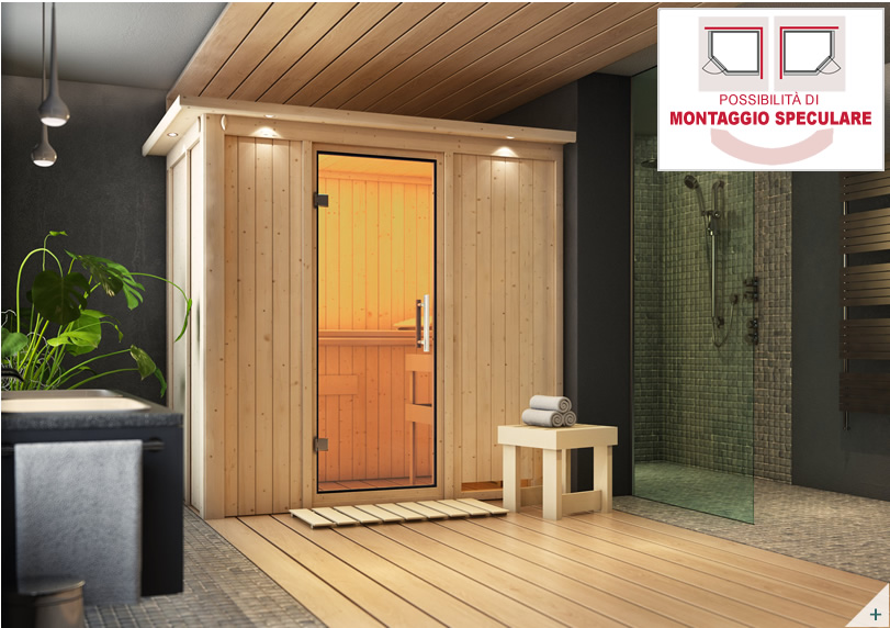 Sauna multifunzione finlandese infrarossi da interno e da casa Variado con stufa combo-bio con porta coibentata in legno e vetro - COVER 