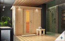 Sauna multifunzione finlandese infrarossi da interno e da casa Variado con porta coibentata in legno e vetro con cornice LED