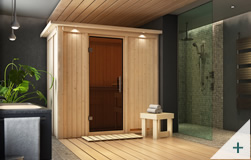 Sauna multifunzione finlandese infrarossi da interno e da casa Variado con stufa combo-bio con porta in vetro GRAFITE con cornice LED