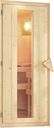 Sauna finlancese classica da casa in kit in legno massello di abete 40 mm Zelda da interno - Porta coibentata in legno e vetro