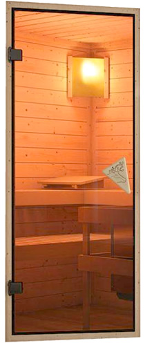 Sauna finlancese classica da casa in kit in legno massello di abete 40 mm Zelda da interno - Porta classica in vetro trasparente