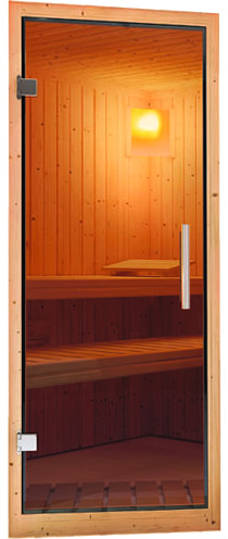 Sauna finlancese classica da casa in kit in legno massello di abete 40 mm Zelda da interno - Porta moderna in vetro bronzato