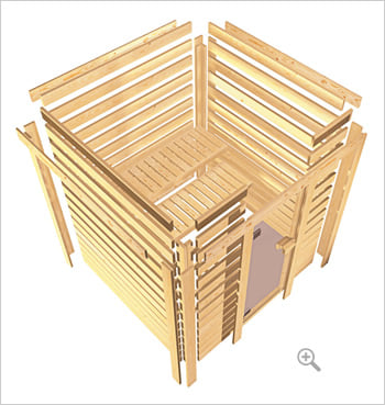 Sauna Finlancese classica da casa in kit in legno massello di abete 38 mm Seleniada interno: Kit sauna - struttura in legno