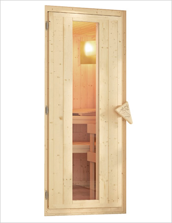 Sauna finlandese classica Lina coibentata: Kit spedito: Porta a risparmio energetico in legno e vetro bronzato