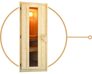 Sauna finlandese classica Lina coibentata: Porta coibentata in legno e vetro temprato