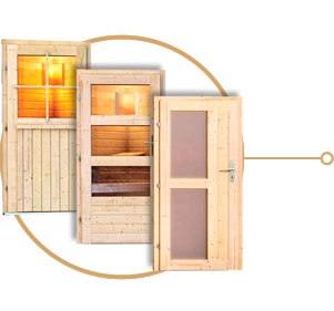 Sauna finlandese da esterno Ivana - Caratteristiche: porta in legno a scelta in 3 varianti