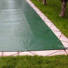 Copertura invernale con occhielli e cavo elastico per piscina rettangolare 12x6 m - 210 g/mq